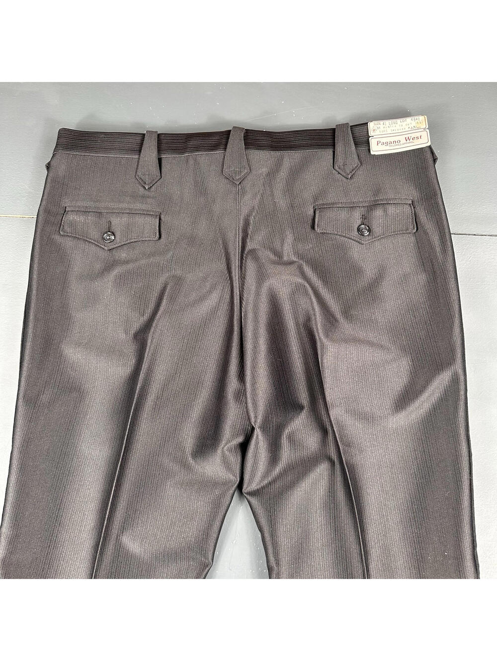 VTG Pagano West Slacks Mens 39 Double Black Striped Side Swedish Warp NWT No Hem - Picture 7 of 9